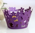 Intricate laser-cut purple floral cupcake wrapper with elegant pearl paper texture - 5cm / Dark Purple