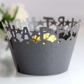 Laser-cut grey cupcake wrapper with Happy Birthday lettering and star detail - 5*5*8CM / Silver Charcoal