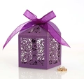 Detail of laser-cut floral pattern on purple candy box with organza ribbon bow - Dark Purple
