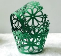 Detailed laser-cut floral pattern on a green hollow cupcake liner for wedding decor - Dark Green