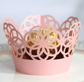 Pink laser-cut cupcake wrappers with hollow floral crown design for wedding decoration - 5cm / Pink