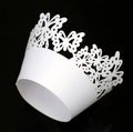 Macro view of laser-cut butterfly patterns on white paper cupcake decorative wrappers - 5cm / White