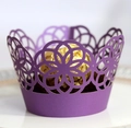 Elegant purple laser-cut cupcake wrapper with floral patterns for wedding party decor - 5cm / Dark Purple