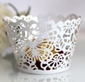 White laser cut cupcake wrappers with butterfly and floral patterns for wedding party decor - White