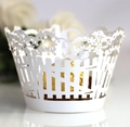 Laser cut white cupcake wrapper with fence and bird design for wedding party decor - White