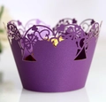Purple laser cut cupcake wrapper with heart floral lace and pearl finish texture - Dark Purple