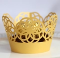 Detailed laser-cut gold cupcake wrapper with intricate geometric floral hollow pattern - 5cm / Gold Yellow