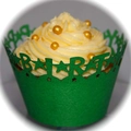 Laser cut green paper cupcake wrapper with BEAR letter cutouts for party decor - Dark Green