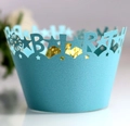 Pirottini per cupcake azzurri tagliati al laser con stelle e scritte per feste di compleanno - 5*5*8CM / Blu Tiffany
