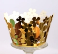 Laser cut hollow flower cupcake wrappers in mirror gold finish for wedding decor - 5cm / Reflective Gold