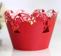Red laser cut heart pattern cupcake wrappers for wedding and party muffin decoration - Pearlescent Red