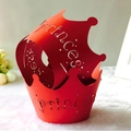 Red laser-cut princess crown cupcake wrapper with intricate star patterns - Pearlescent Red