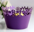 Purple laser-cut paper cupcake wrappers with Baby and Birthday hollow patterns - 5*5*8CM / Dark Purple