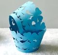 Sky blue laser cut cupcake wrappers with lucky clover pattern for party decoration - 5cm / Sky Blue