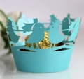 Laser-cut bird lace cupcake wrapper in tiffany blue with a golden chocolate inside - Turquoise Blue
