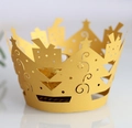 Golden laser-cut crown cake wrap with Christmas tree and star patterns for party decor - Gold