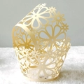 Detailed laser-cut floral pattern on pearlescent paper cupcake wrappers for weddings - Jewelry Cream Star