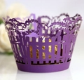 Elegant purple laser-cut cupcake wrapper with floral bird patterns for wedding decorations - Dark Purple