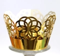 Golden laser-cut crown cake wrappers with intricate geometric floral lace for wedding decor - 5cm / Reflective Gold