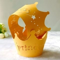 Golden princess crown cupcake wrapper with laser-cut star patterns and hollow lettering - Gold