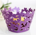 Purple laser-cut cupcake wrapper with clover patterns for party decorations - Dark Purple