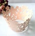 Detailed laser-cut peach floral cupcake wrapper for wedding and birthday party decor - 5cm / Jade Pearl