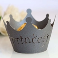 Grey pearl paper princess crown laser cut cupcake wrapper with sparkling finish - Silver Charcoal
