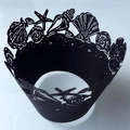 Detailed laser-cut black cupcake wrapper with hollow starfish and seashell patterns - 5cm / Black Khaki