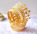 Elegant gold crown laser-cut cupcake wrapper for wedding and party cake decorations - Gold Yellow