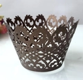 Detailed laser-cut hollow vine pattern on brown pearlescent paper cupcake wrapper - Coffee