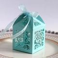 Elegant light blue laser cut candy box with ribbon for European wedding party favors - Tiffany Blue