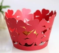Rote Laserschnitt Cupcake-Förmchen mit Kleeblatt-Muster für Hochzeiten und Partys - 5cm / Perlrot
