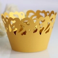 Elegant gold laser-cut heart cupcake wrappers made of premium pearlescent paper - Gold