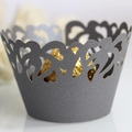 Elegant laser-cut heart pattern cupcake wrapper in light blue pearlescent paper finish - Silver Charcoal