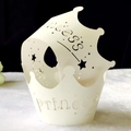 Cream princess crown laser cut cupcake wrapper with star patterns and artistic text - Ivory