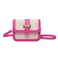 Pink and beige straw crossbody bag with stylish leather trim and gold metal clasp - Rose Red
