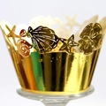 Hemelsblauwe lasergesneden cupcake wrappers met zeeschelpen en zeesterren patronen - Reflecterend Goud