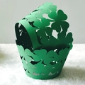 Caissette à cupcake trèfle découpée au laser et panier cadeau St Patrick vert - Vert Foncé