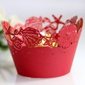 Red laser-cut cupcake liner with hollow sea shells and starfish marine patterns - 5x5x8CM / Pearlescent Red