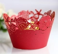 Laser-cut red cupcake wrapper with ocean theme featuring shells and starfish patterns - Pearlescent Red / 5cm