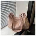 Pink nylon crossbody dumpling bag with wide shoulder strap and silver zipper detail - Pink Without Pendant