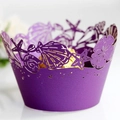 Purple laser-cut cupcake wrapper with ocean sea shells and starfish hollow pattern - 5x5x8CM / Dark Purple