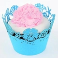 Sky blue laser cut cupcake wrappers with hollow seashell and starfish patterns - 5x5x8CM / Sky Blue