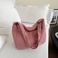 Detailed texture of pink corduroy tote bag showing soft ribs and adjustable shoulder strap - Pink Without Pendant