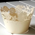 Sky blue hollowed shell and starfish laser cut cupcake paper wrappers in cream finish - 5x5x8CM / Jewelry Cream Star