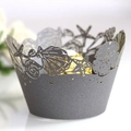 Dark grey laser-cut cupcake wrapper with ocean sea shells and starfish design - 5x5x8CM / Silver Charcoal