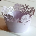 Lavender pearlized paper cupcake wrapper with laser-cut ocean shell and starfish patterns - 5x5x8CM / Light Purple