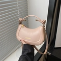 Pink crescent shoulder bag with knotted handle and fashion & bags lettering - Pink