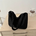 Minimalistische schwarze Cord-Einkaufstasche mit breiten Trägern und Reißverschluss - Schwarz