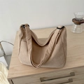 Minimalist beige corduroy crossbody bag with adjustable strap and side pocket design - No Pendant / Khaki